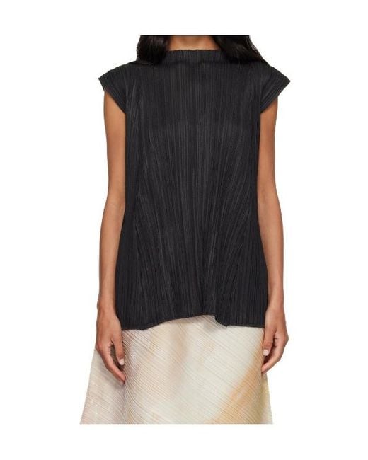 Pleats Please Issey Miyake Black Pleats Please Issey Miyake Pleated Sleeveless Top