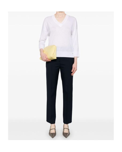 Herno White V-Neck Knitted Jumper