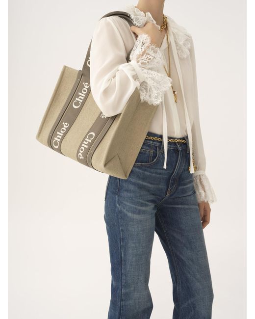 Chloé Natural Chloé Woody Medium Tote Bag