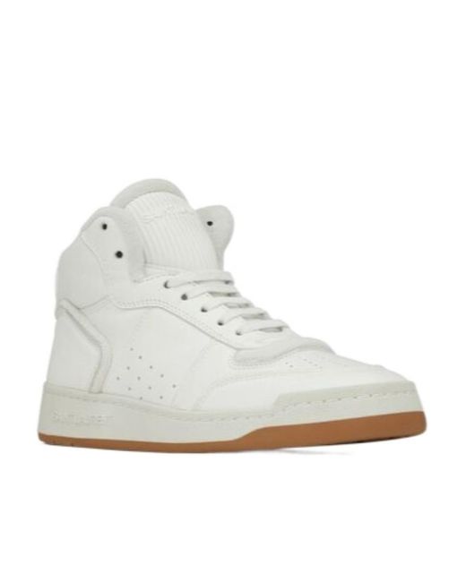 Saint Laurent White Round Toe Lace-Up Sneakers