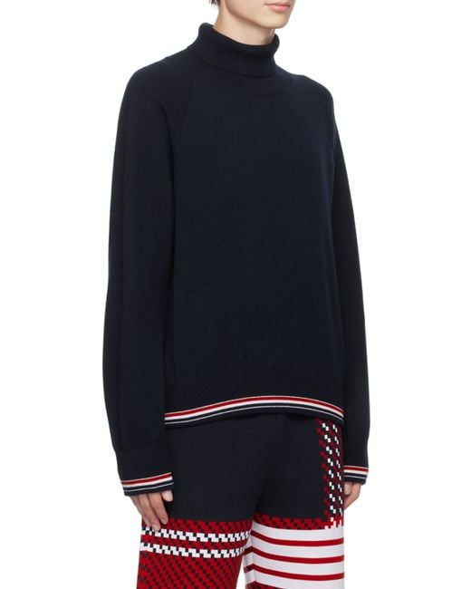 Thom Browne Blue High Neck Knitted Sweater for men