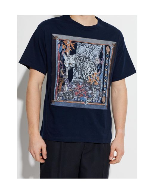 Etro Blue Graphic Printed Crewneck T-Shirt for men