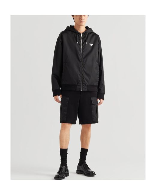 Prada Black Reversible Cotton Fleece And Re-Nylon Hoodie for men