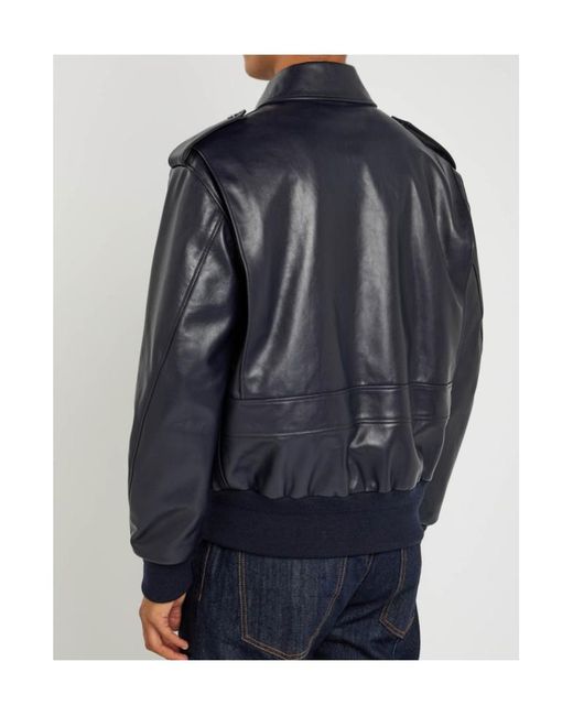 Givenchy Blue Padded Leather Bomber Jacket for men