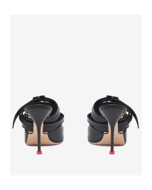 McQueen Black Strappy Pointed-Toe Mules