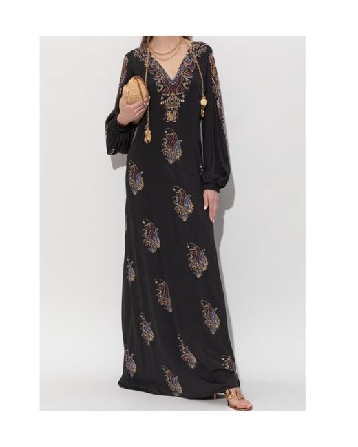 Etro Black Paisley Printed Long-Sleeved Dress