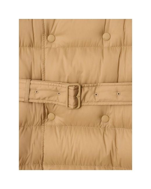 Burberry Natural Double Breasted Belted Hooded Puffer Coat