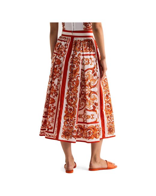 Dolce & Gabbana Red Printed Pleated Skirt