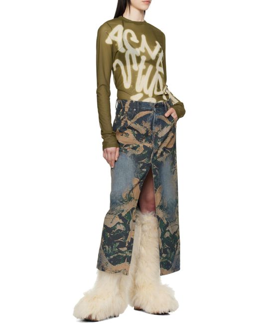 Acne Black Graphic Denim Maxi Skirt