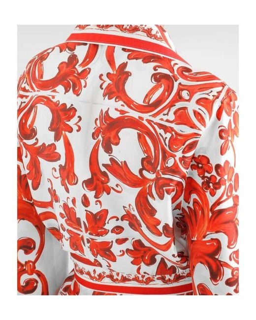 Dolce & Gabbana Red Silk Majolica Print Kimono Shirt