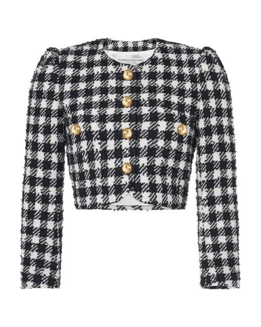 Alessandra Rich Black Vichy Tweed Single-Breasted Blazer