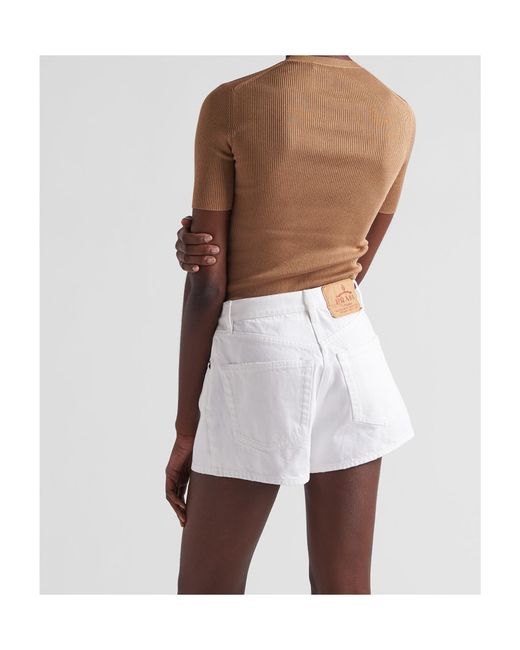 Prada Brown Logo Embroidered Ribbed Top