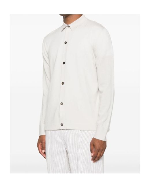 Eleventy White Button-Down Wool Shirt for men