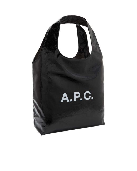 A.P.C. Black Logo Printed Tote Bag for men