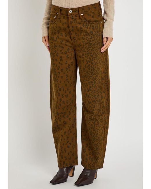 Citizens of Humanity Green Leopard-Print Barrel-Leg Jeans
