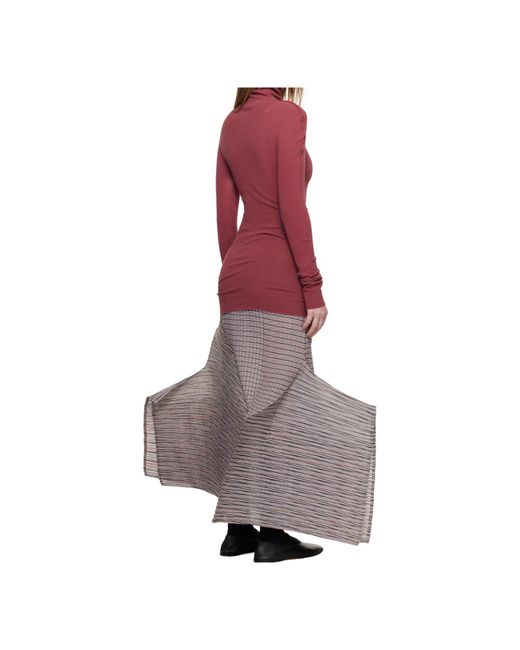 Issey Miyake Brown Generic Stripes Pleated Skirt