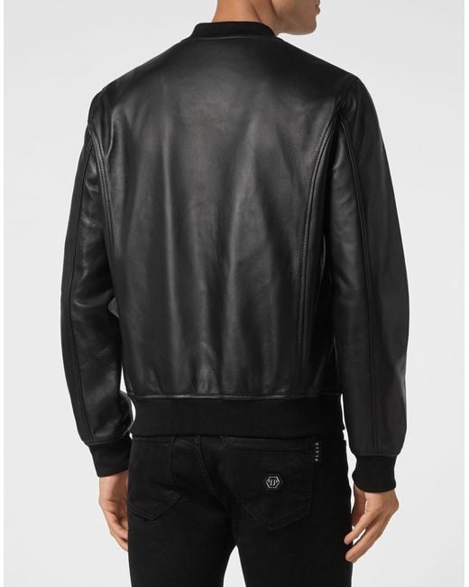 Philipp Plein Black Billy Logo Patch Bomber Jacket for men
