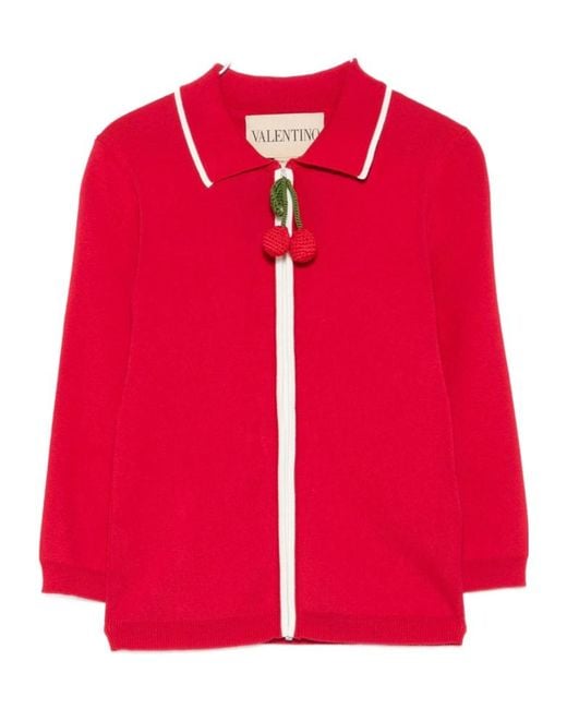 Valentino Red Cherry Embellished Knitted Top