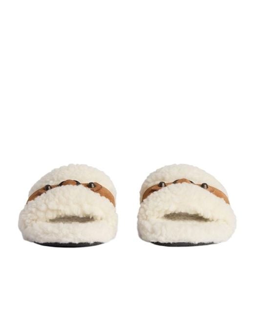 Balenciaga Natural Faux Fur Slides