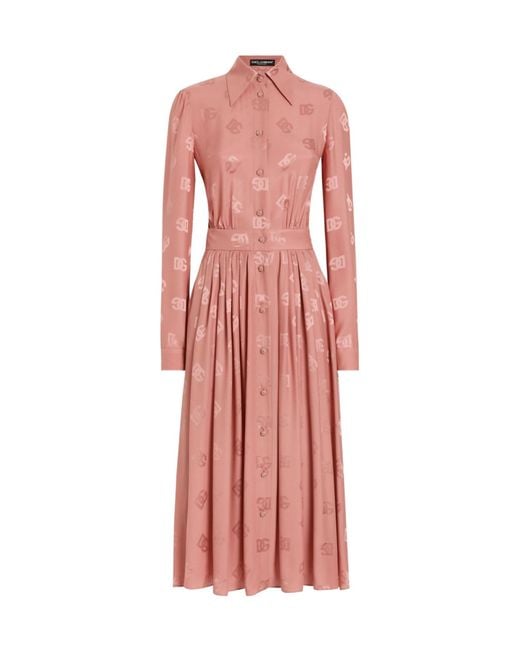 Dolce & Gabbana Pink Dg Logo Jacquard Shirt Dress