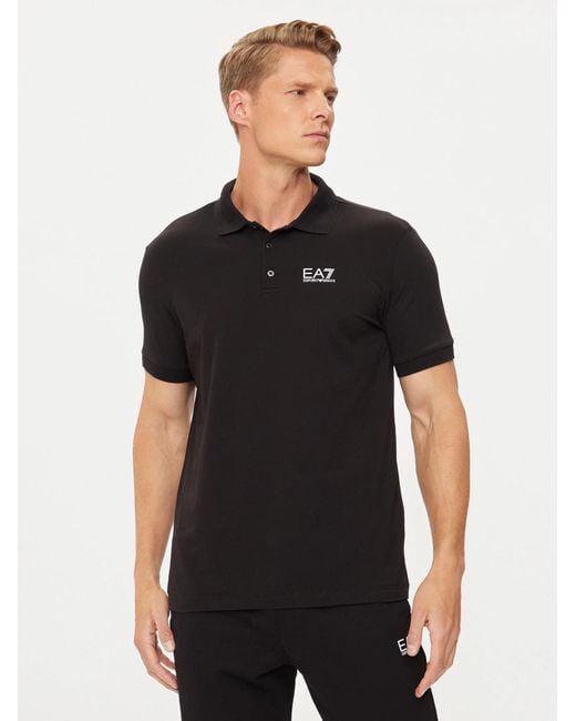 EA7 Black Logo Printed Polo Shirt for men