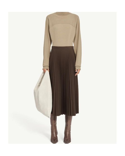 MM6 by Maison Margiela Brown Pleated Midi Skirt