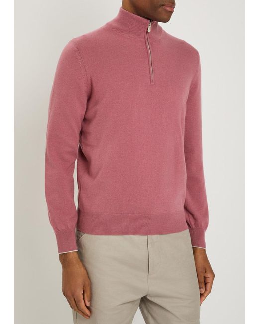 Brunello Cucinelli Pink Cashmere Turtleneck Sweater for men