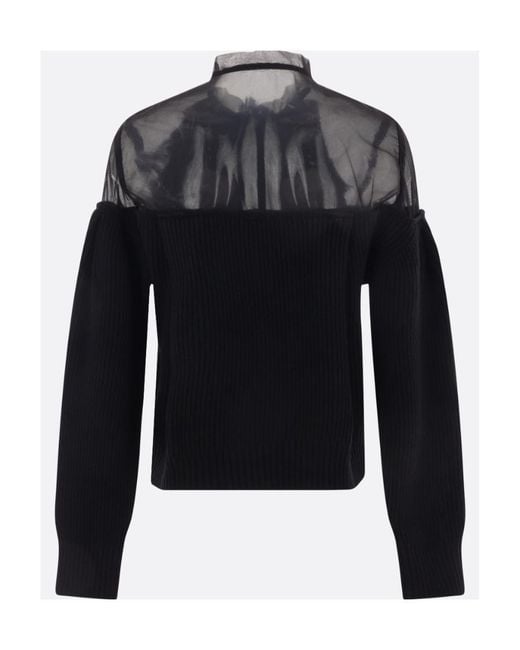 Sacai Black Chiffon Insert Knitted Pullover