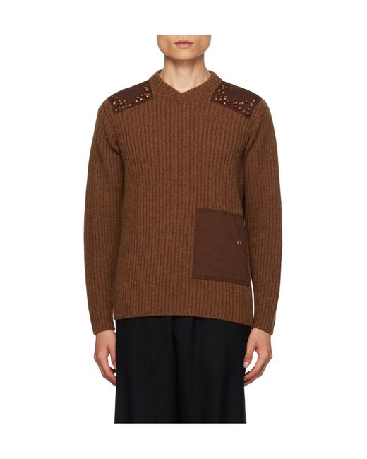 Undercover Brown Rib Knitted Long-Sleeved Sweater for men