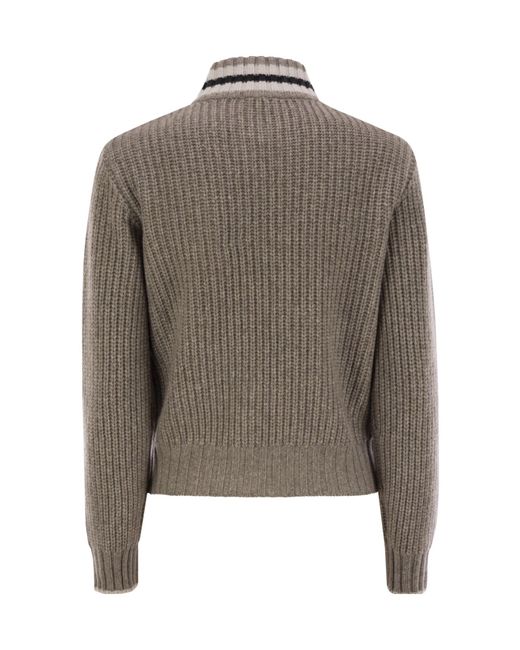 Brunello Cucinelli Brown Cashmere Cardigan With Shiny Trims