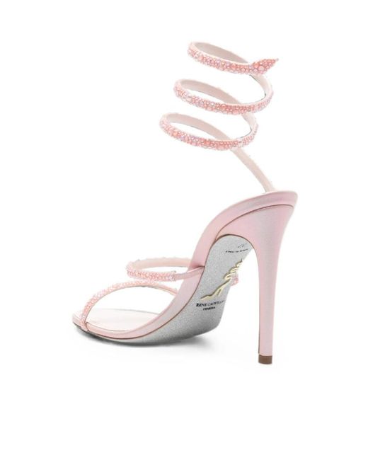 Rene Caovilla White Round-Toe High-Heeled Sandals