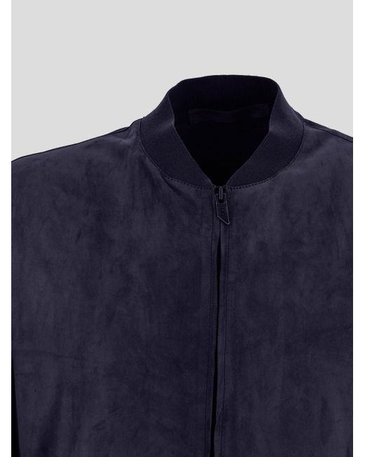 Salvatore Santoro Blue Long-Sleeved Leather Jacket for men