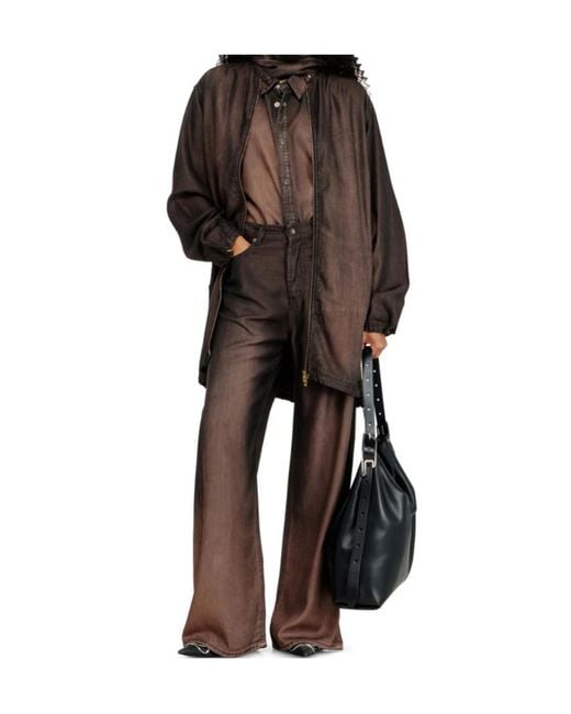 DIESEL Brown Giacca Leggera Extra-Long Collar Zip-Up Denim Jacket