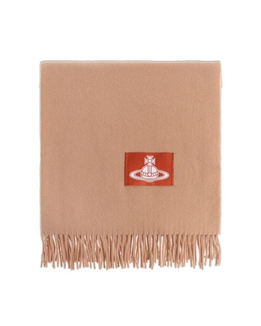 Vivienne Westwood Pink Logo-Patch Fringed Scarf
