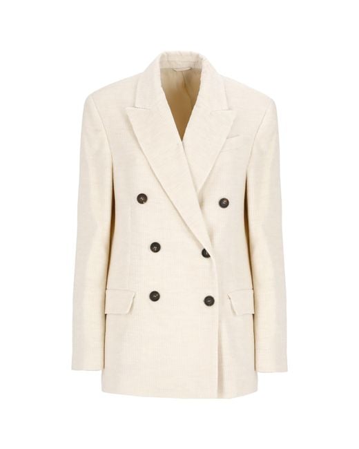 Brunello Cucinelli Natural Corduroy Double-Breasted Blazer