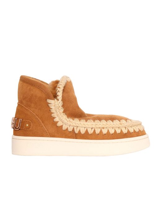 Mou Brown Eskimo Logo Lettering Ankle Boots