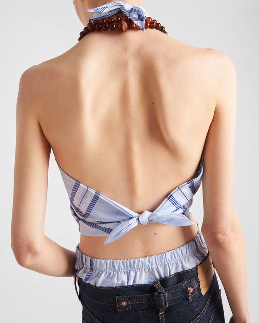 Prada Blue Printed Cotton Halter Top