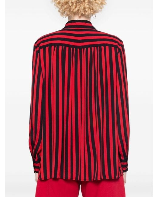 MSGM Red Striped Crepe Texture Shirt