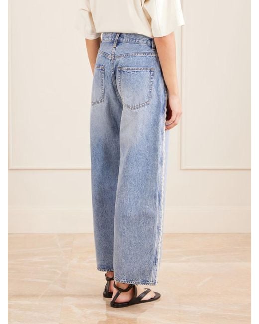 FRAME Blue Crochet Bow Crop High-Rise Wide-Leg Jeans