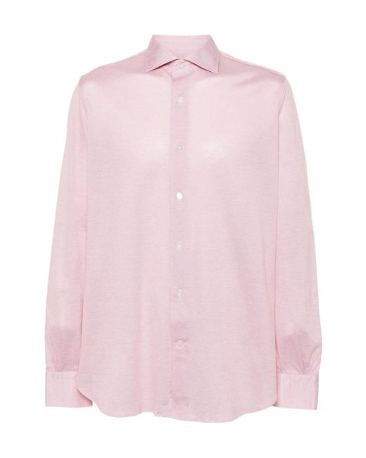 Mazzarelli Pink Spread-Collar Cotton Shirt