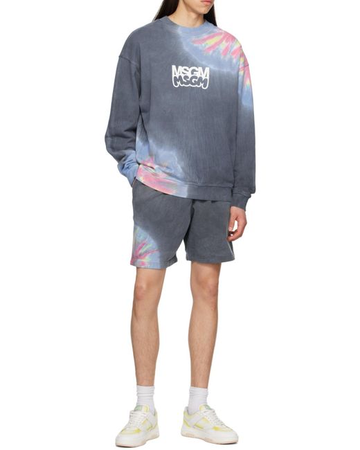 MSGM Blue Logo Printed Tie Dyed Sweatshirt for men