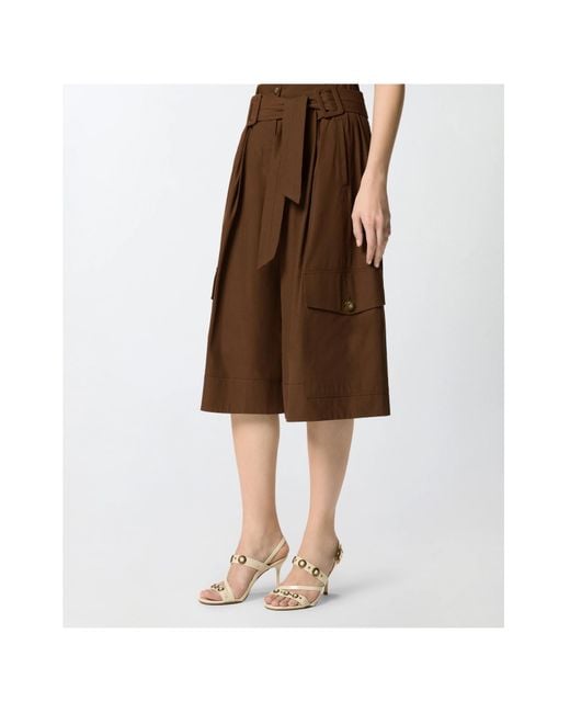 Pinko Brown Tie Belt Cotton Shorts