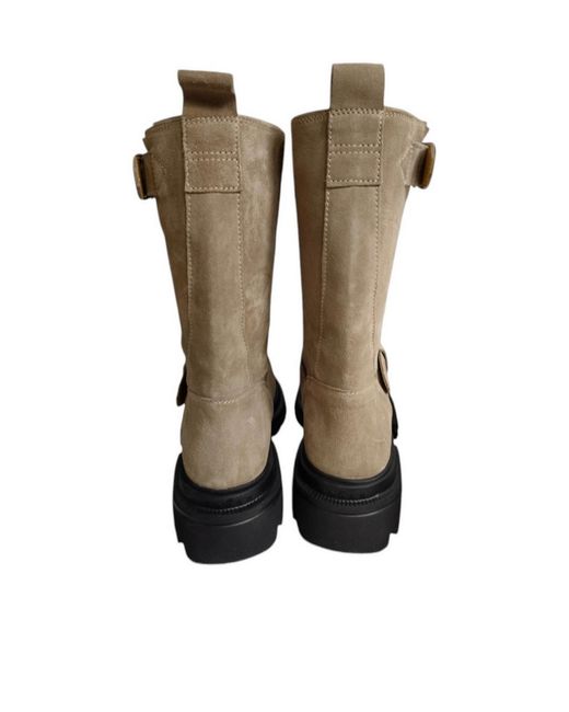 Hogan Brown Buckled Biker Boots