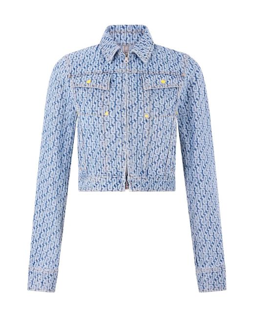 Rabanne Blue Monogram-Pattern Cotton Denim Jacket