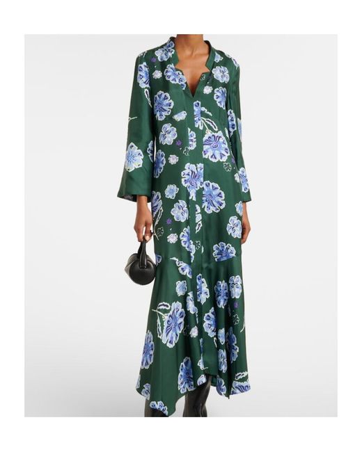 Dorothee Schumacher Blue Big Garden Floral Silk Twill Midi Dress