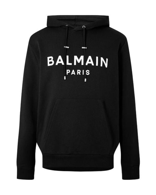 Balmain Black Logo Cotton Printed Hoodie for men