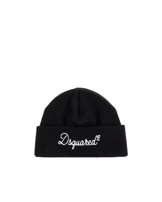 DSquared² Black Logo Embroidered Knitted Beanie for men