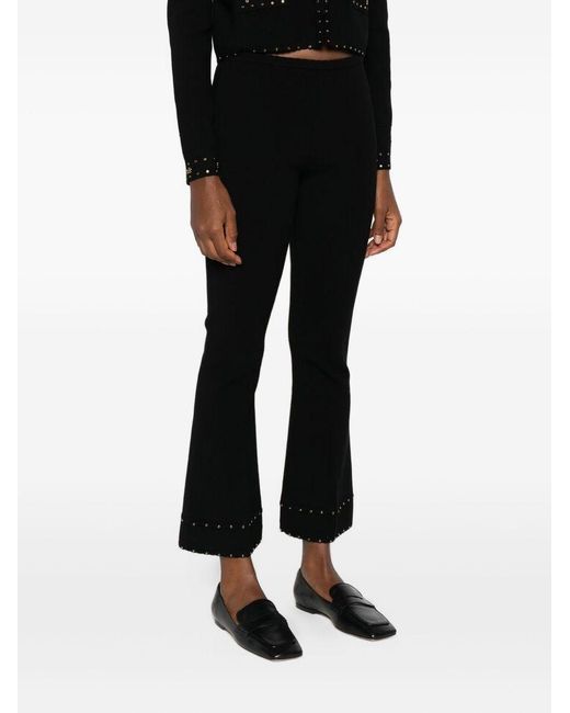 Twinset Black Rhinestone-Embellished Flared Trousers