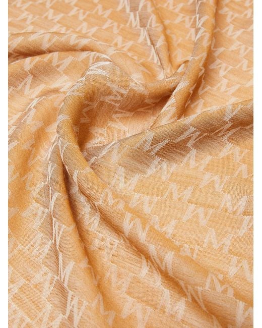 Max Mara White Panire Monogram Patterned Frayed Edge Scarf