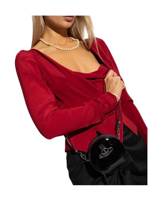 Vivienne Westwood Black Orb-Plaque Leather Satchel Bag